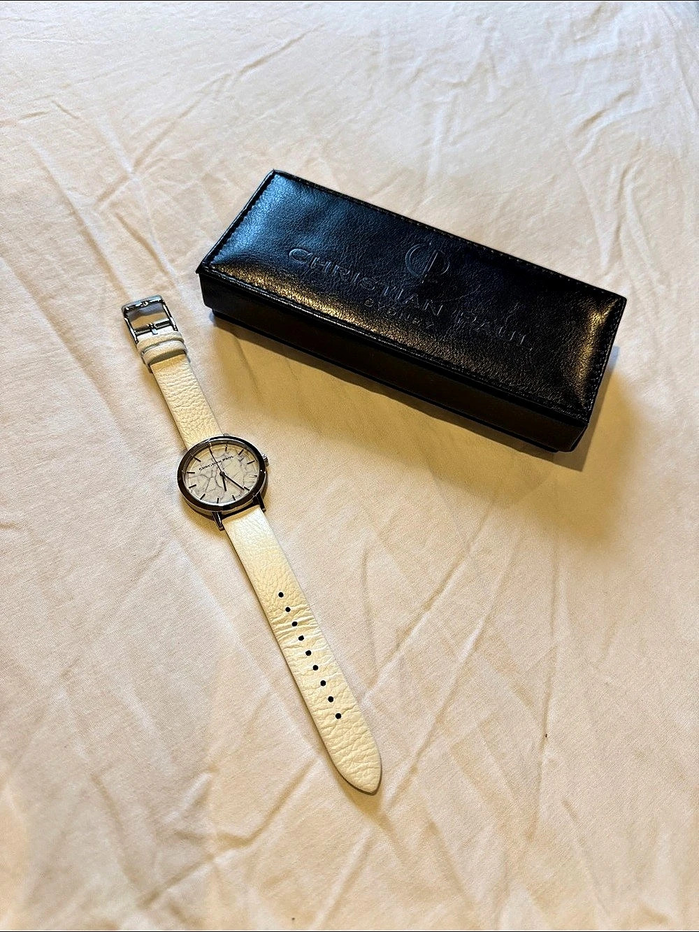 Christian Paul Whitehaven Marble Watch White Leather Silver
